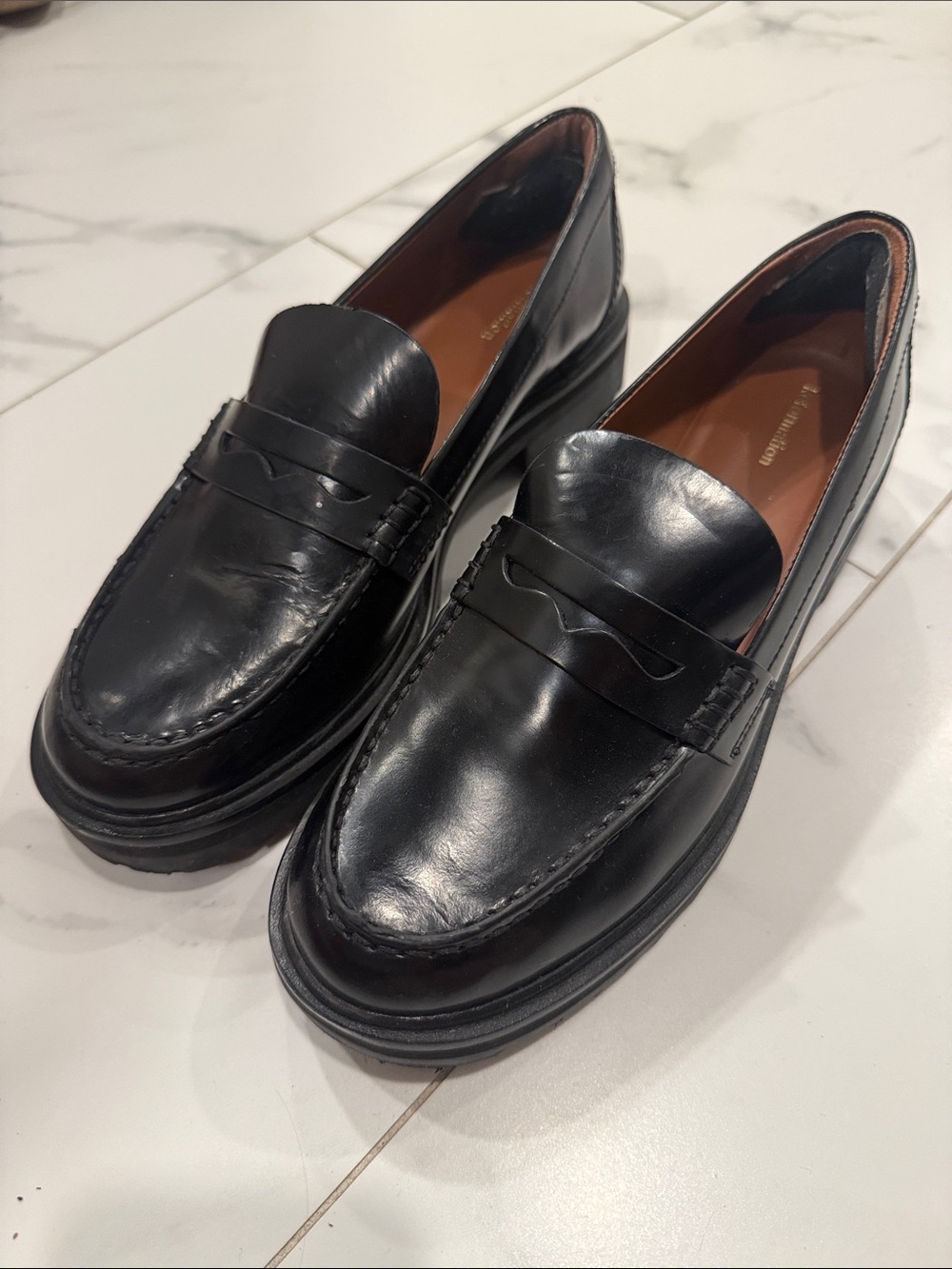 Reformation Black Leather Slip-On Penny Loafers
